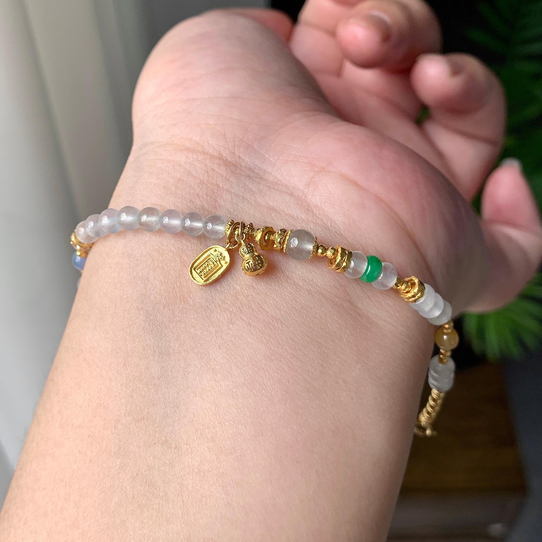 18K金镶糯冰种多彩小米珠手链（yc207249）