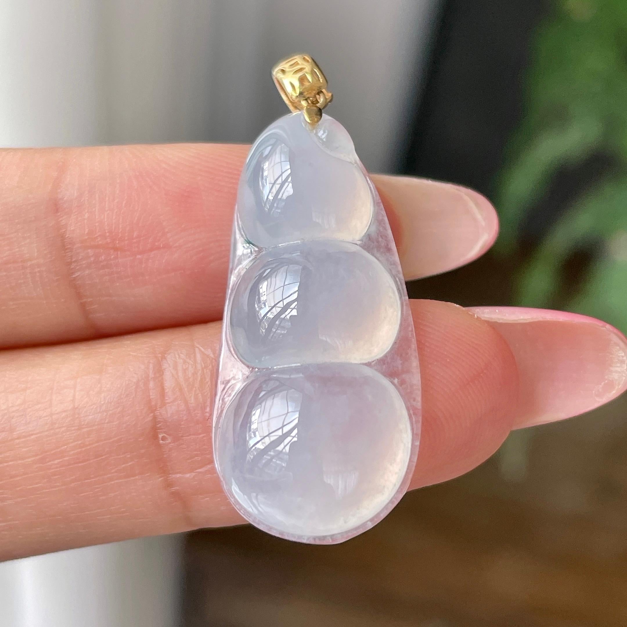 18k金镶糯冰种飘花福豆吊坠    天然缅甸A货翡翠（yc427801）