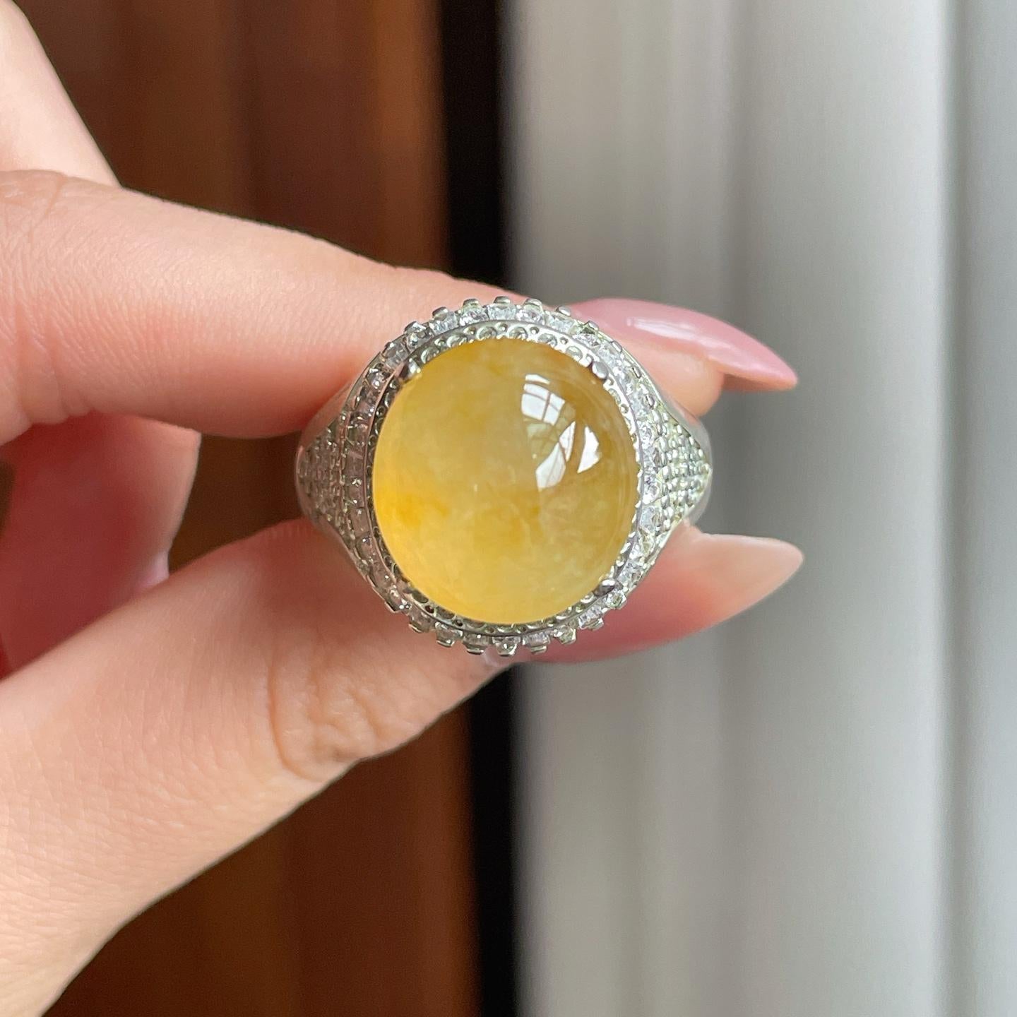 铜托冰种黄翡翡翠蛋面（yc342949）