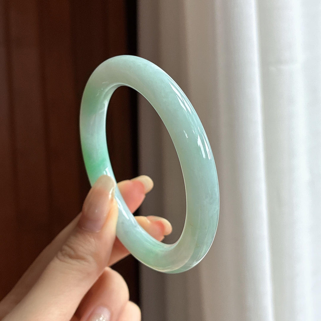 细糯种带色圆条手镯 54圈 天然缅甸A货翡翠（yc463422）