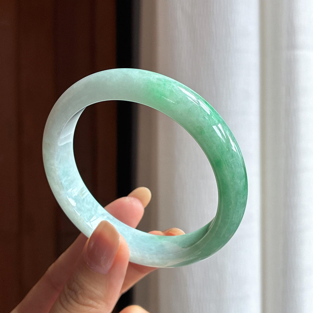 细糯冰带色翡翠平安镯（58.5mm）（yc481866）