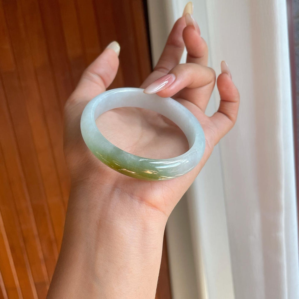 糯冰飘黄翡翡翠平安镯（55.7mm）（yc269047）