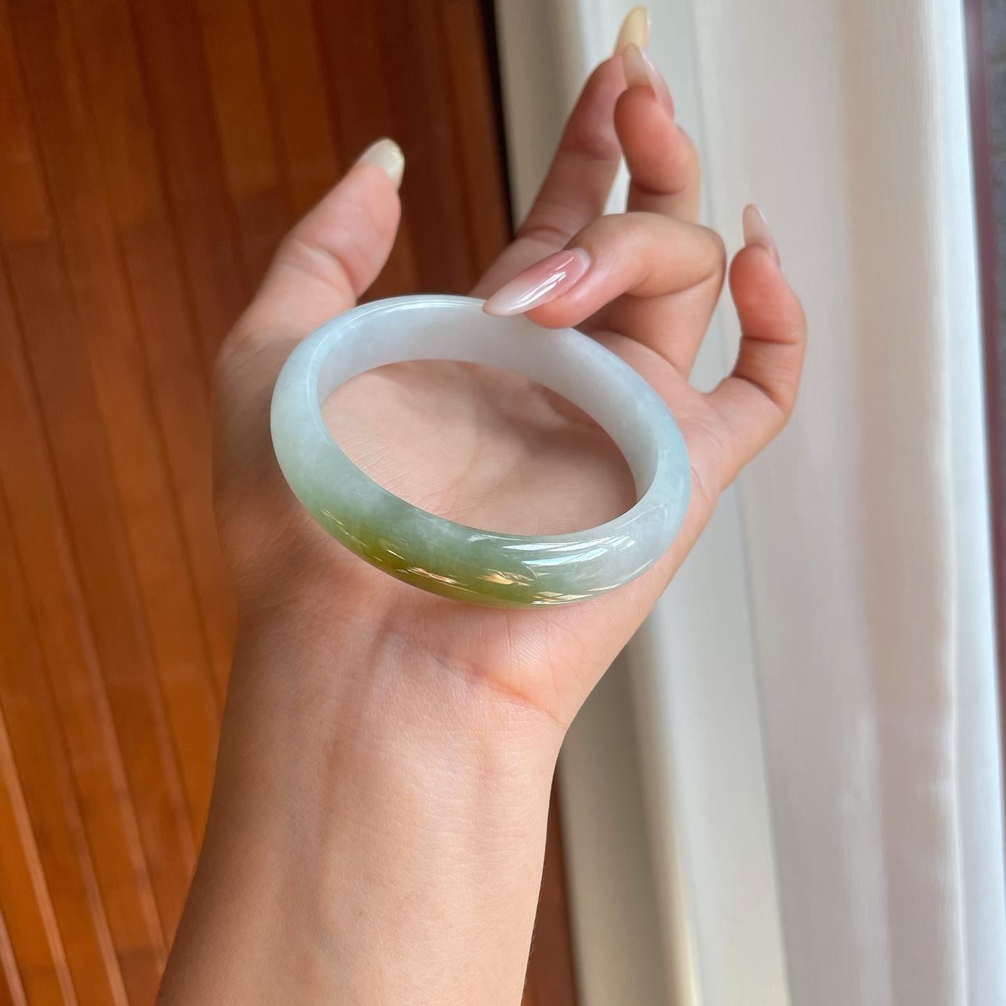 糯冰飘黄翡翡翠平安镯（55.7mm）（yc269047）