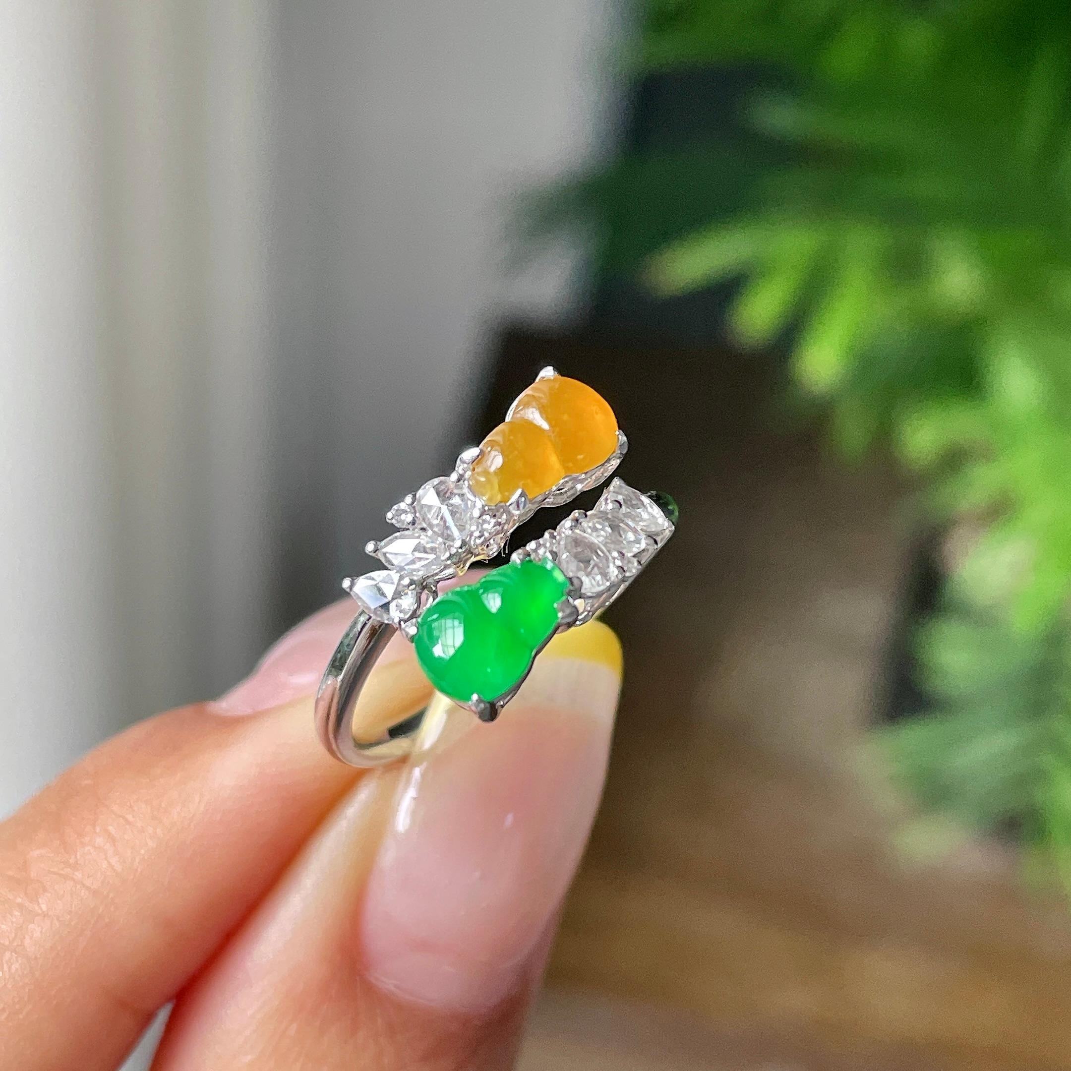 18k金钻镶冰种多彩葫芦戒指         天然缅甸A货翡翠（yc392769）