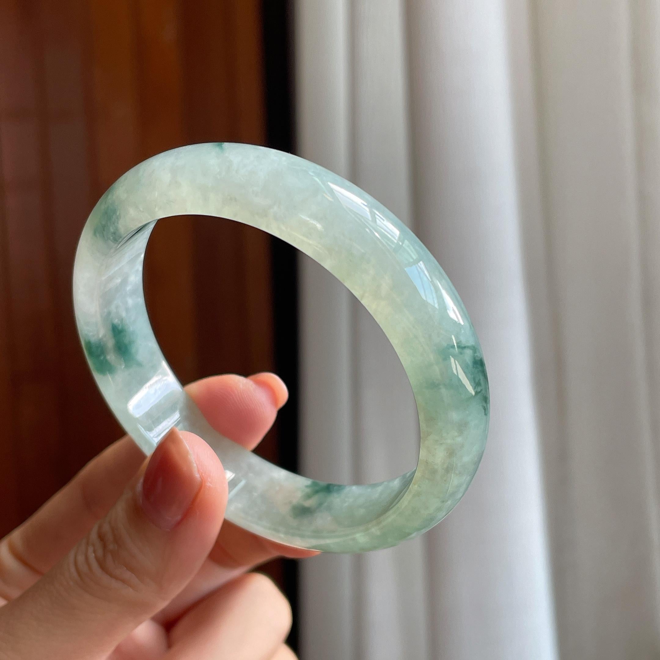 糯冰飘花翡翠平安镯（58.5mm）（yc285958）