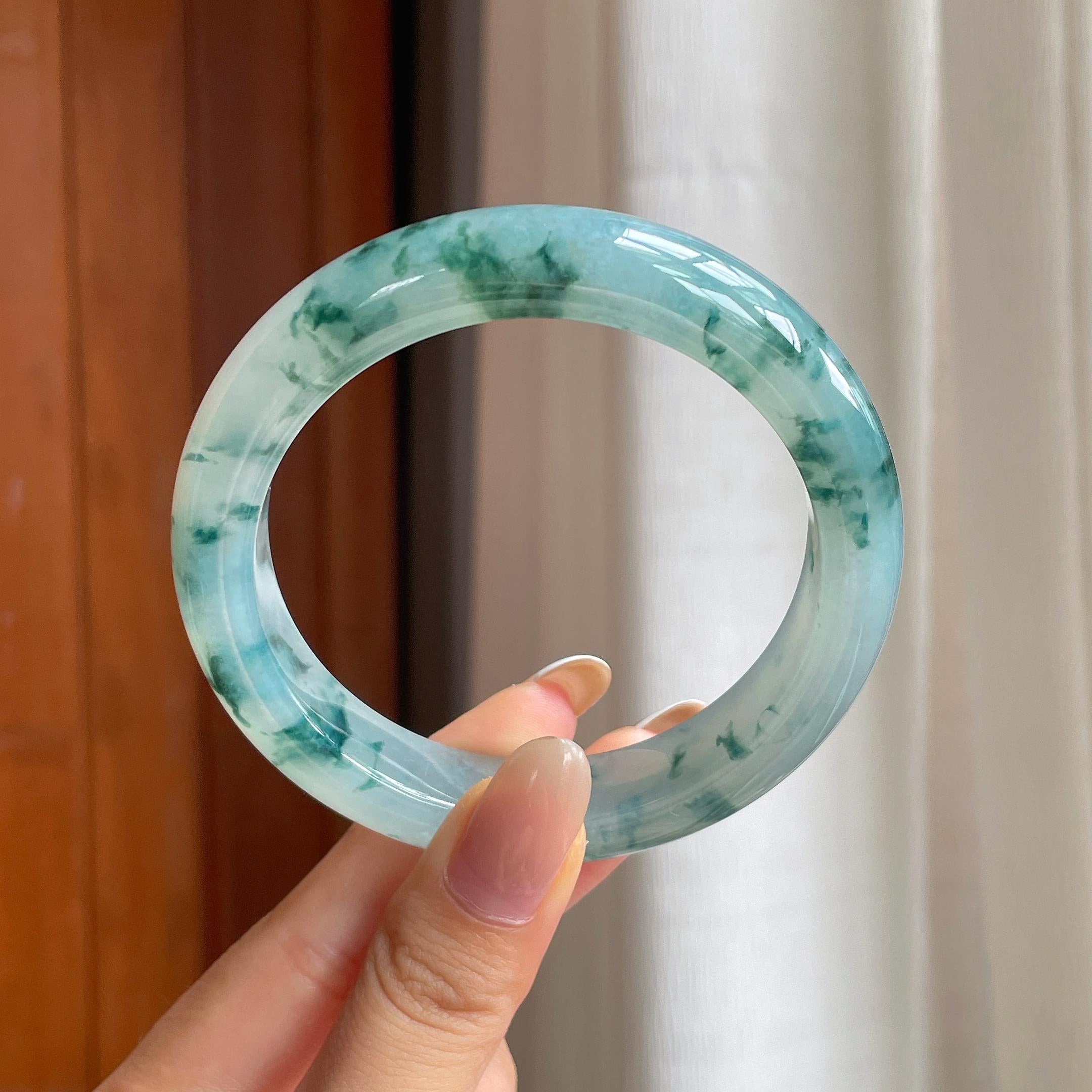 冰种飘花翡翠平安镯（59mm)（yc414520）