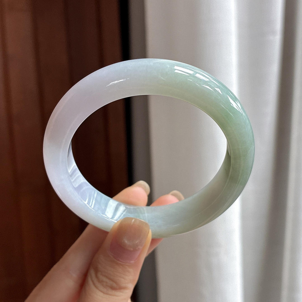 糯冰春带彩正圈平安镯 55圈 天然缅甸A货翡翠（yc484413）