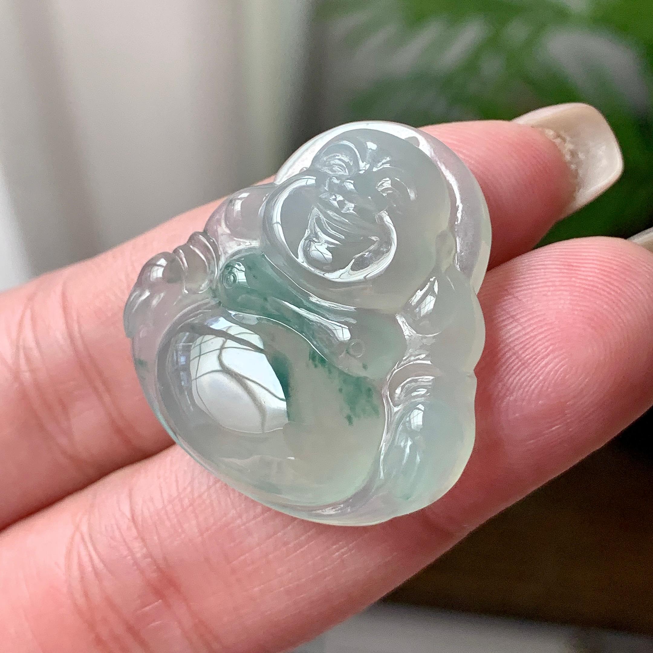 糯冰种飘花佛公吊坠  天然缅甸A货翡翠（yc430722）