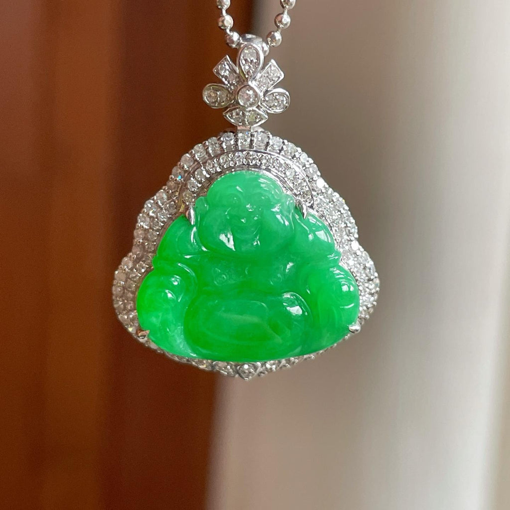 18k金镶糯冰满绿翡翠佛公（yc363630）