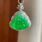 18k金镶糯冰满绿翡翠佛公（yc363630）