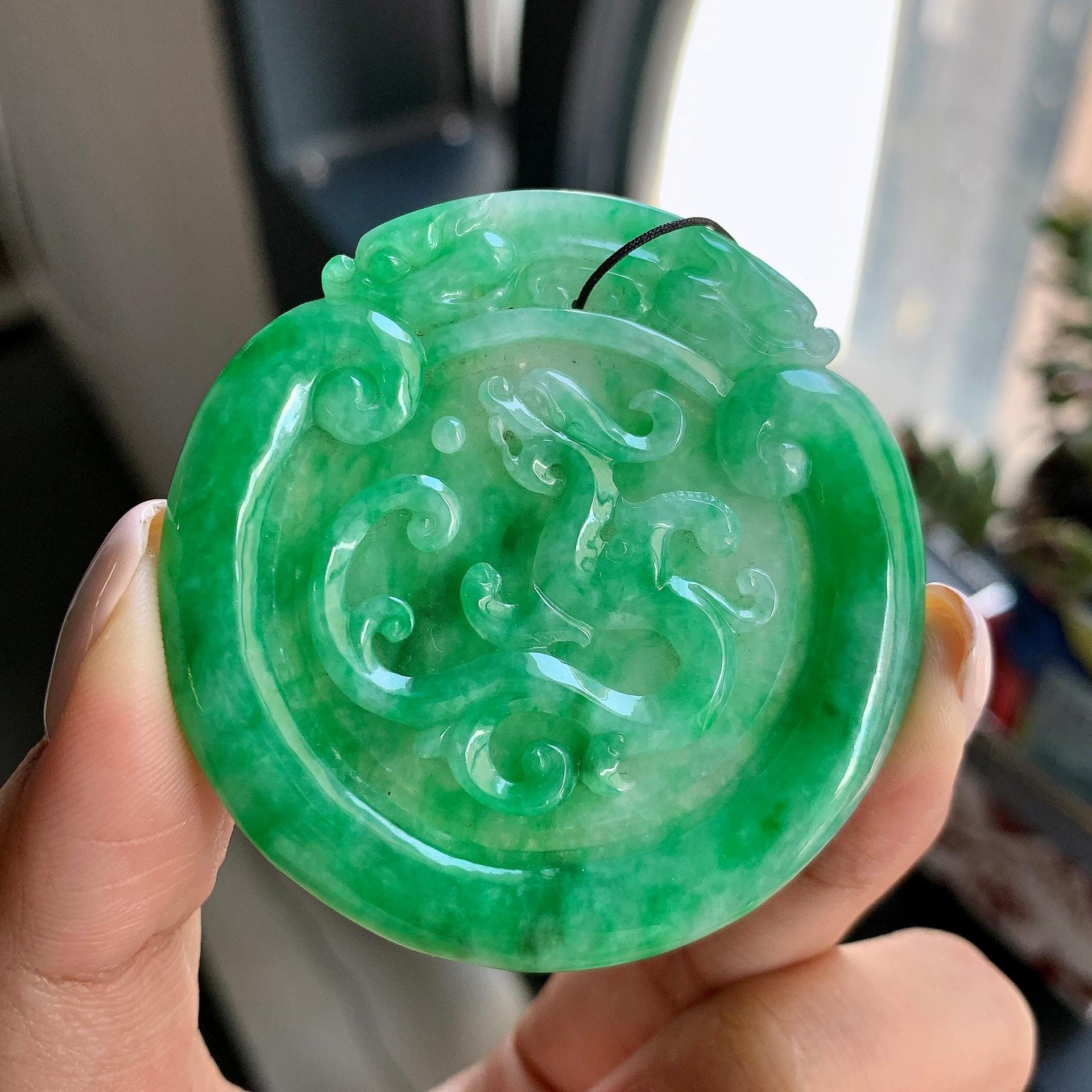 细糯种满绿龙凤牌挂件（yc214667）
