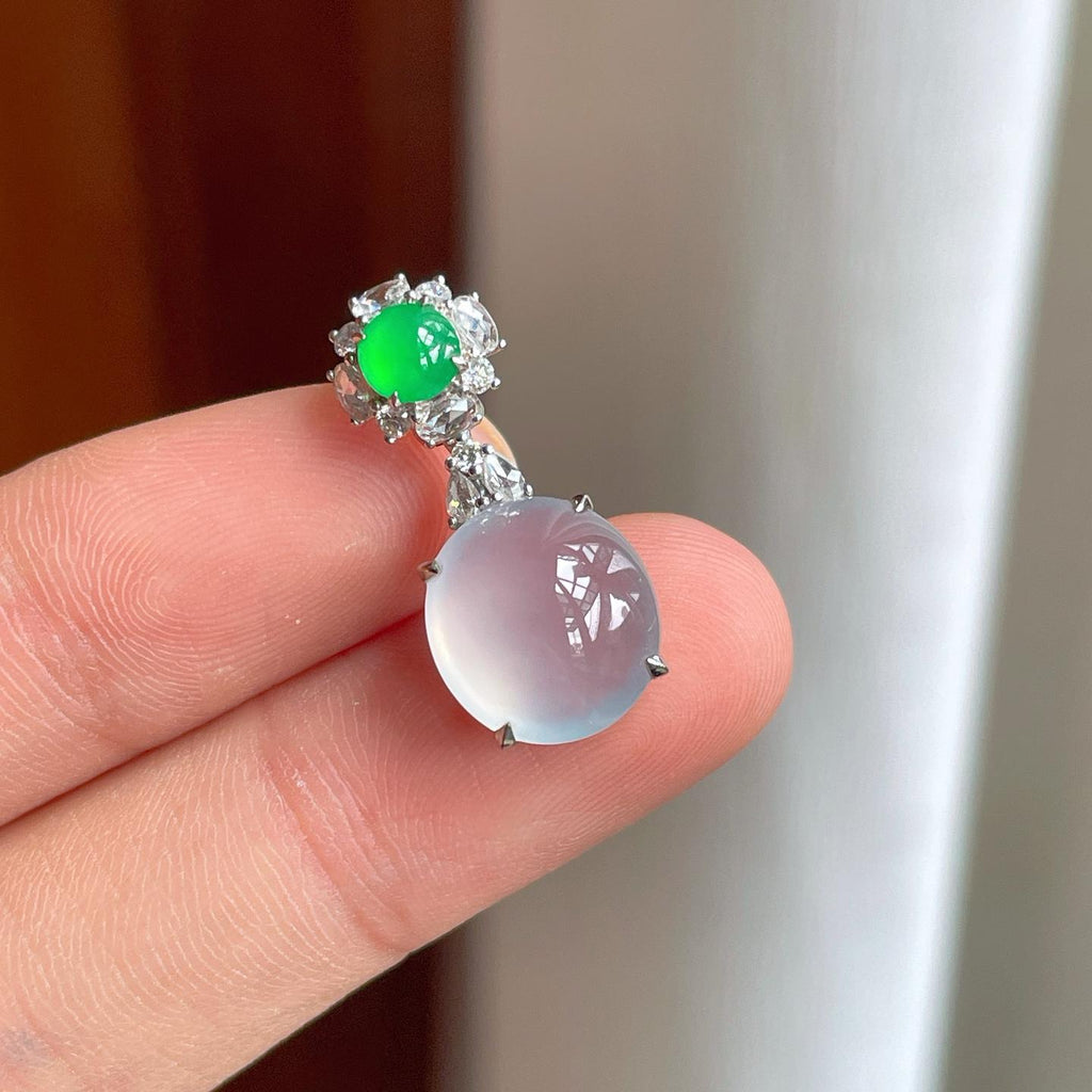 18k金钻镶冰种翡翠蛋面吊坠（yc257275）