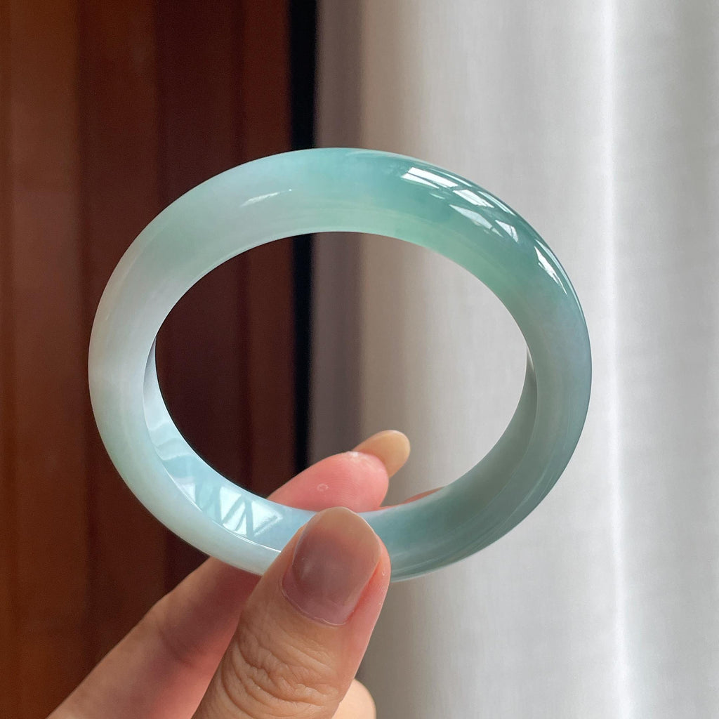 糯冰淡天空蓝翡翠平安镯 56圈（yc428972）