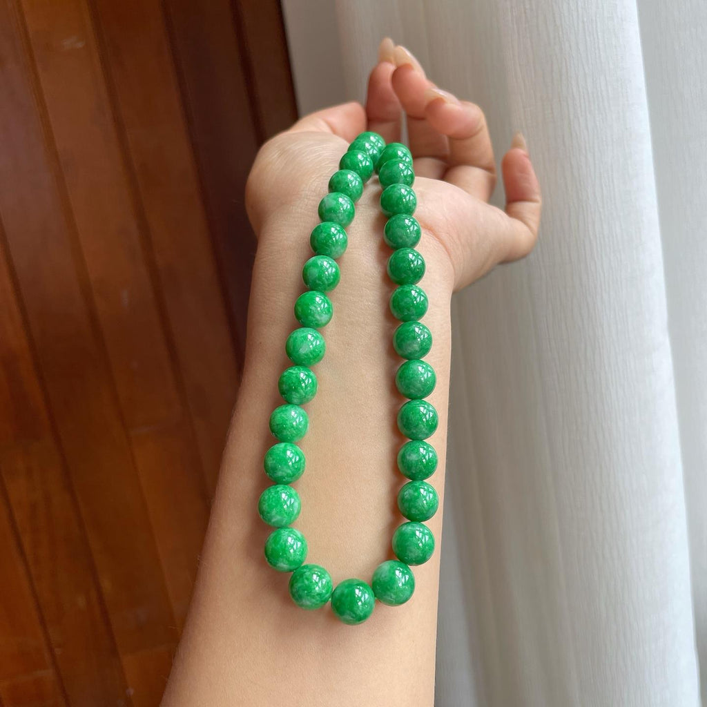 糯种满绿翡翠珠串项链（yc247168）