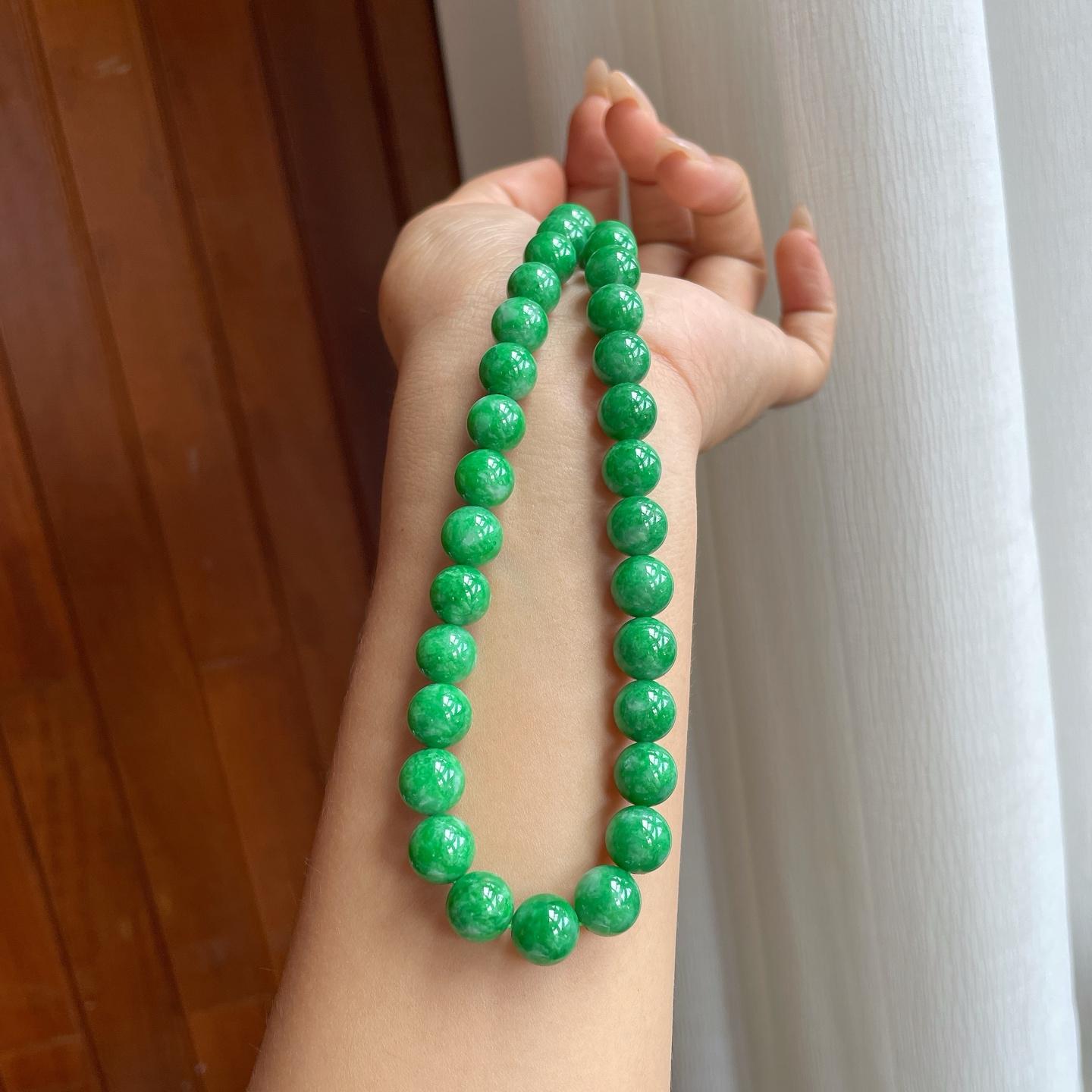 糯种满绿翡翠珠串项链（yc247168）