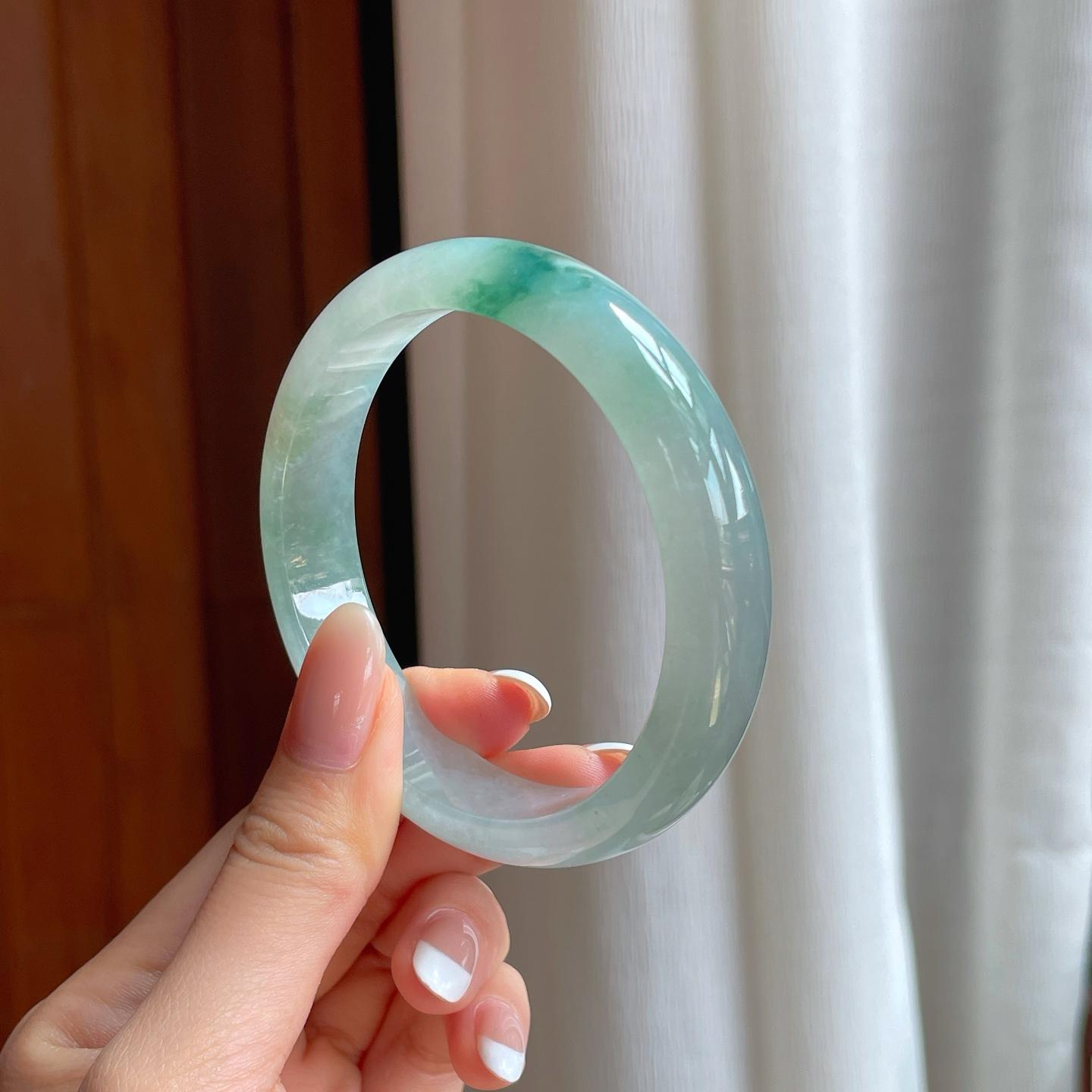 冰种飘花翡翠平安镯（59mm)（yc381394）