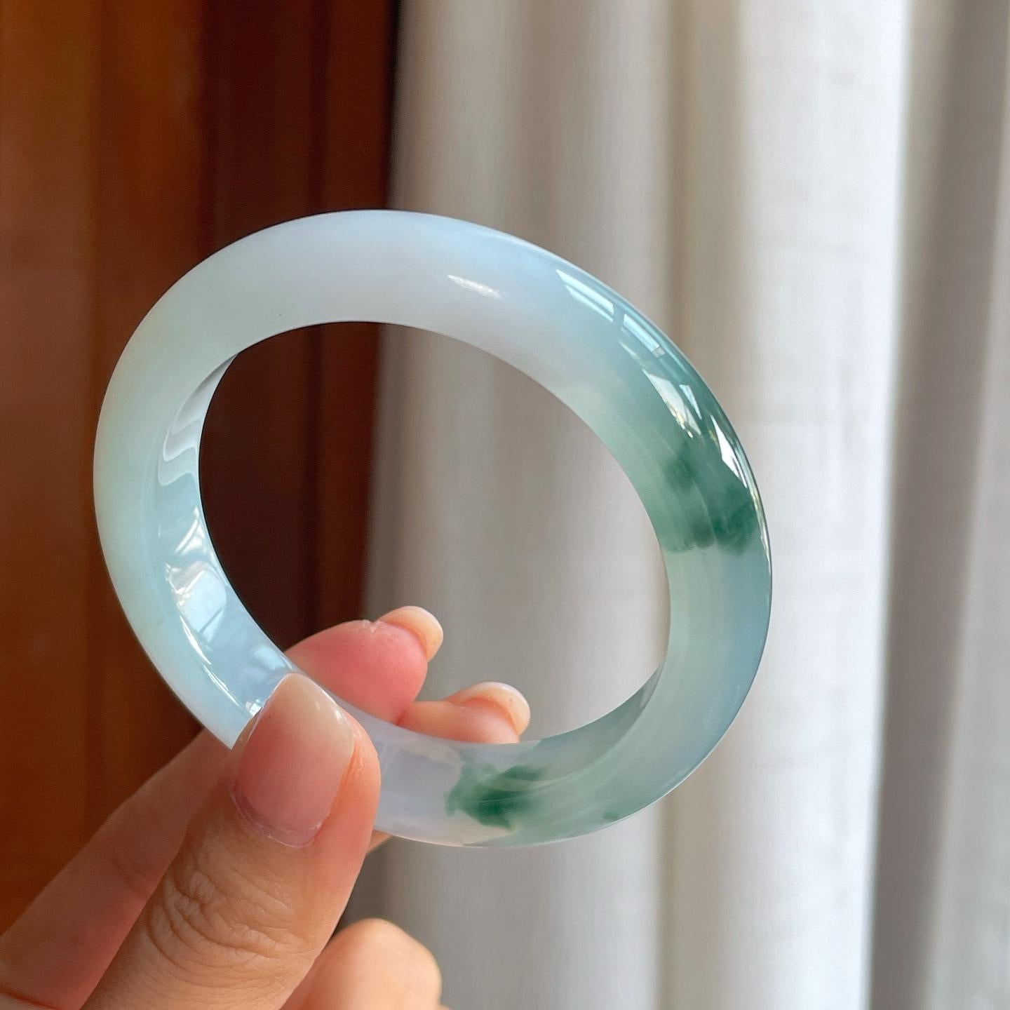 糯冰飘花翡翠平安镯（56mm）（yc400163）
