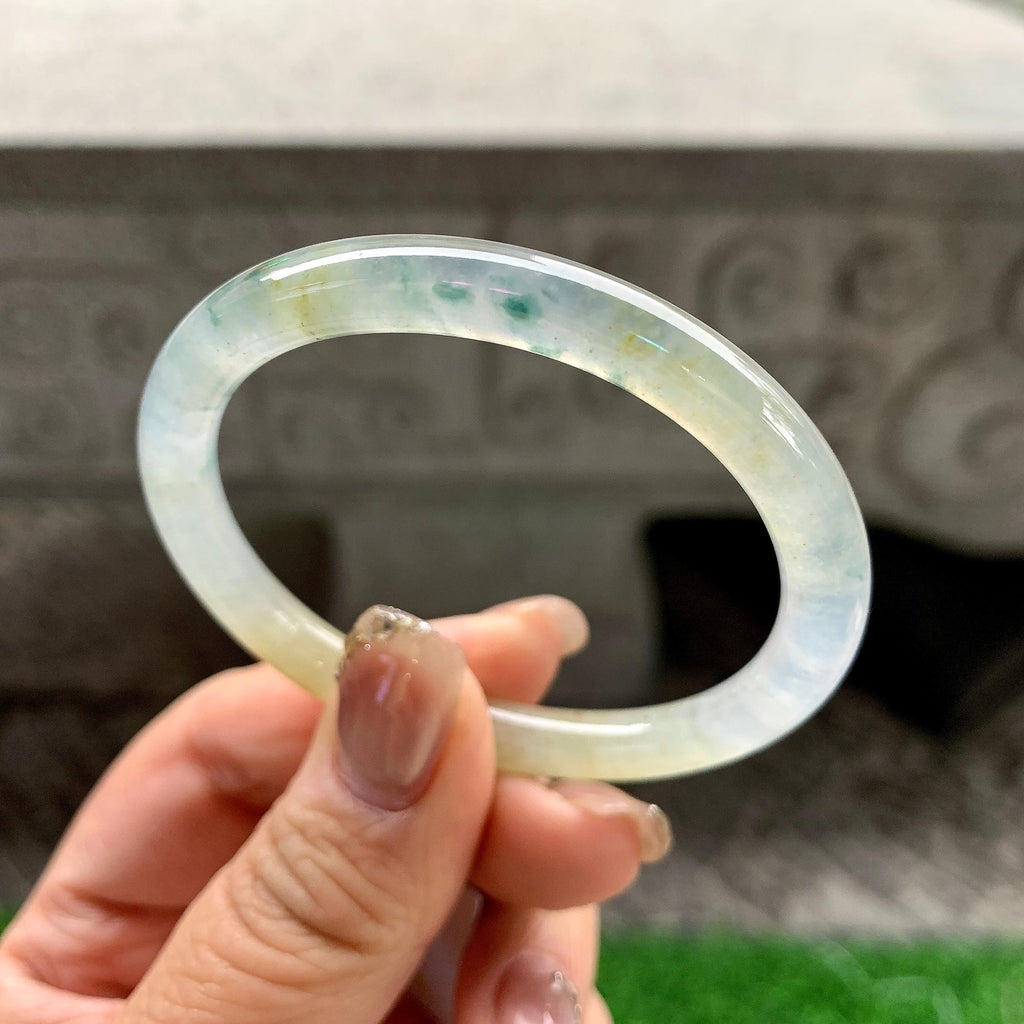 糯冰种黄翡飘花圆条贵妃手镯（51mm）（yc288710）