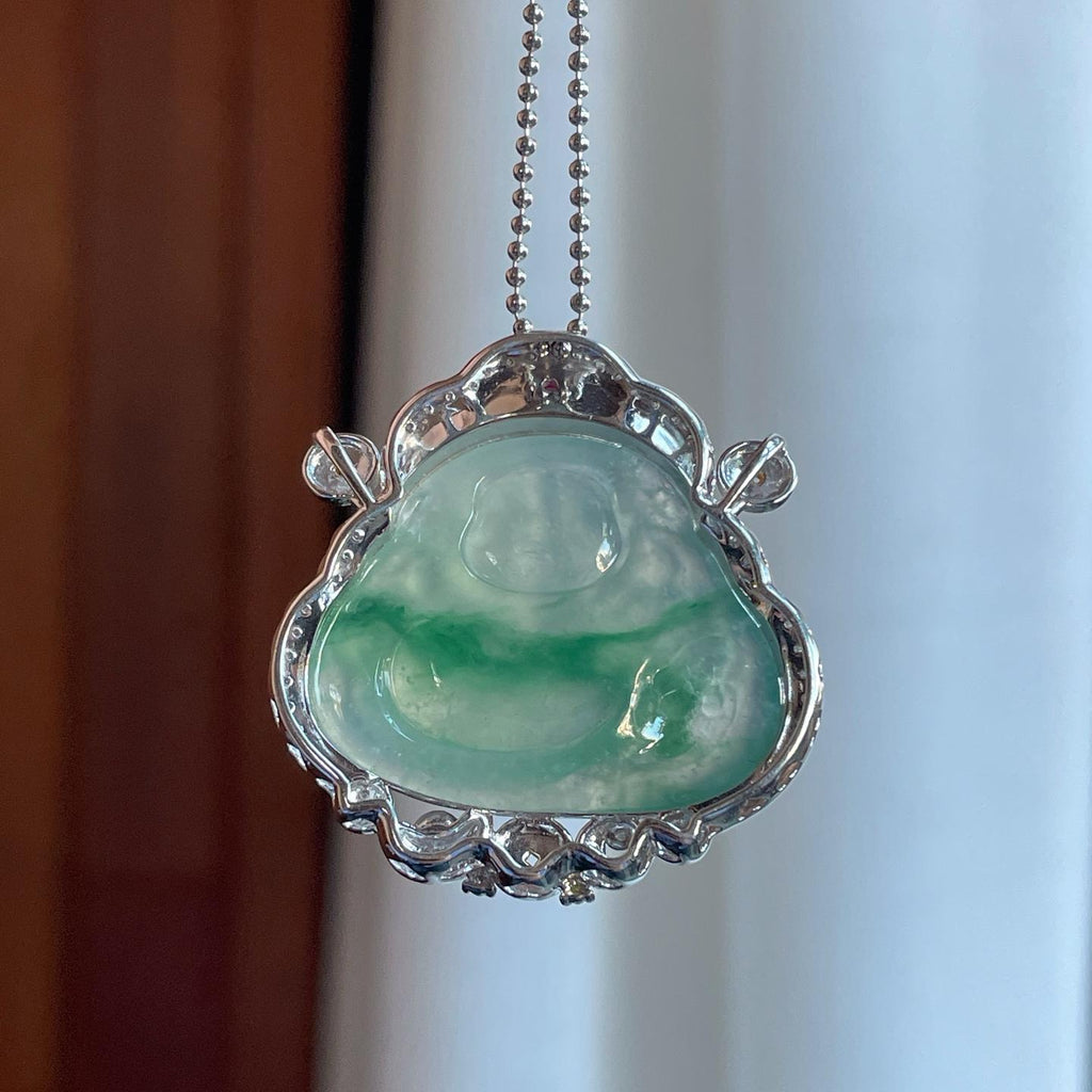 18k金钻镶冰种飘花翡翠财神（yc265746）