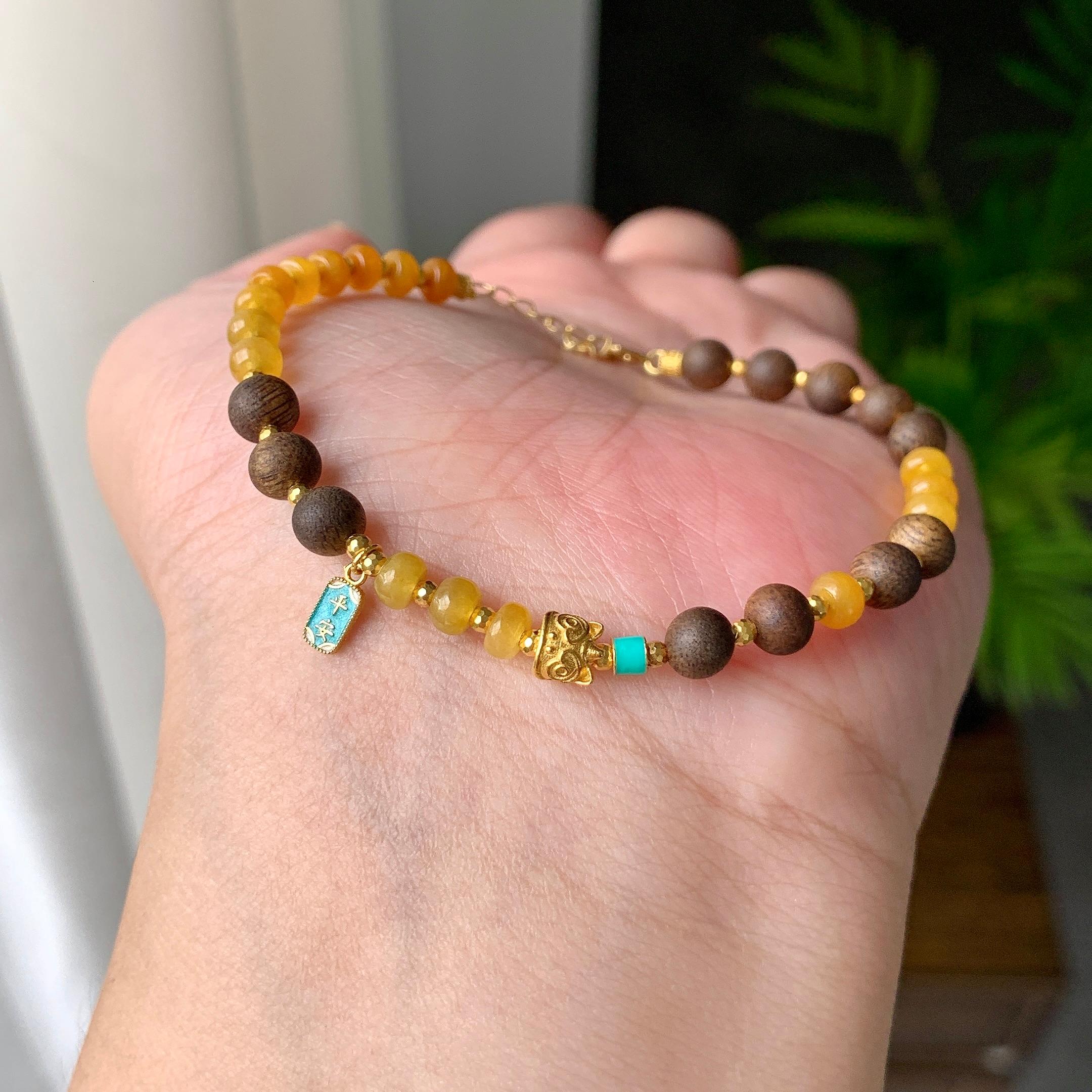 18K金镶糯冰种黄翡算盘珠手链（yc207252）