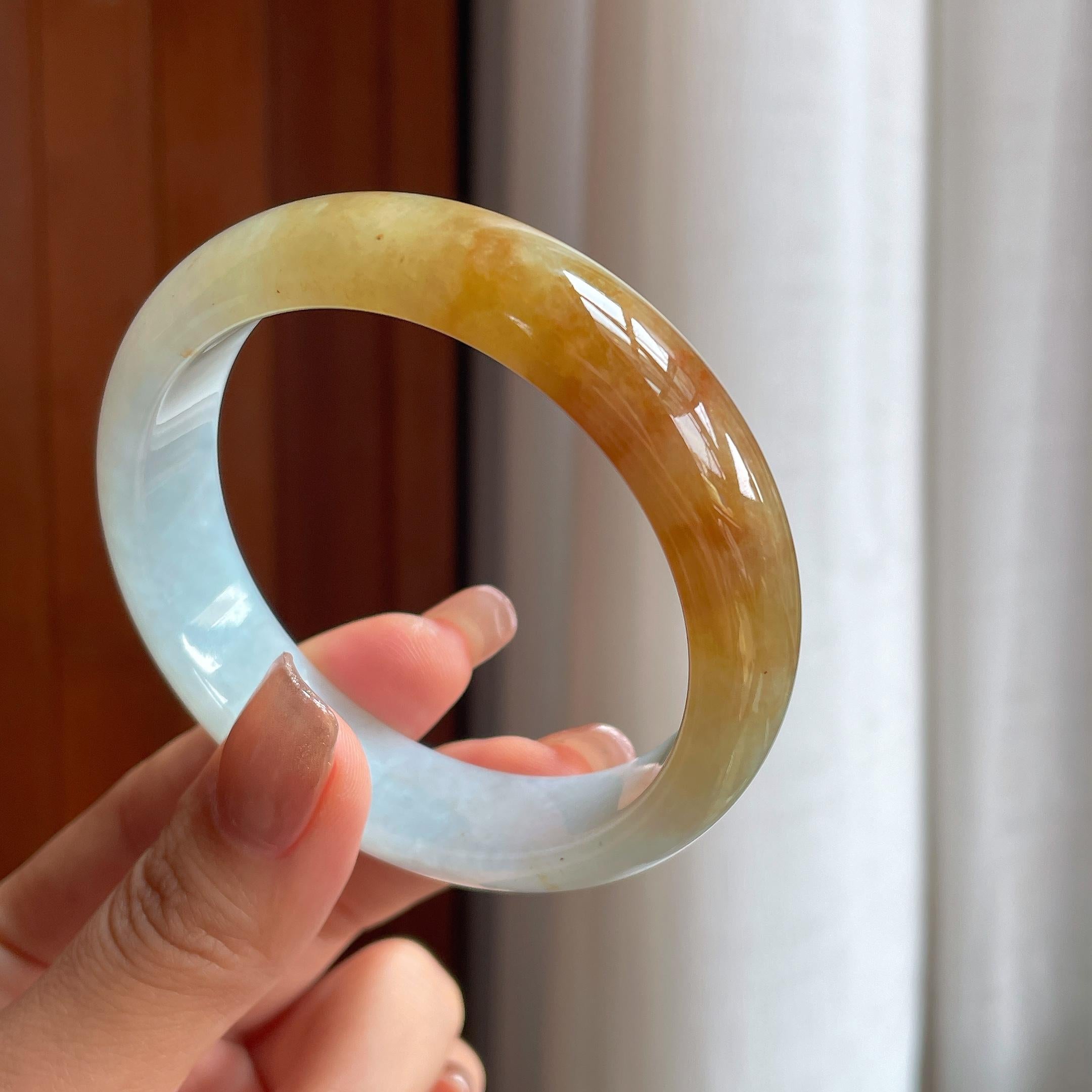 糯冰黄翡翡翠平安镯（57.8mm）（yc363425）