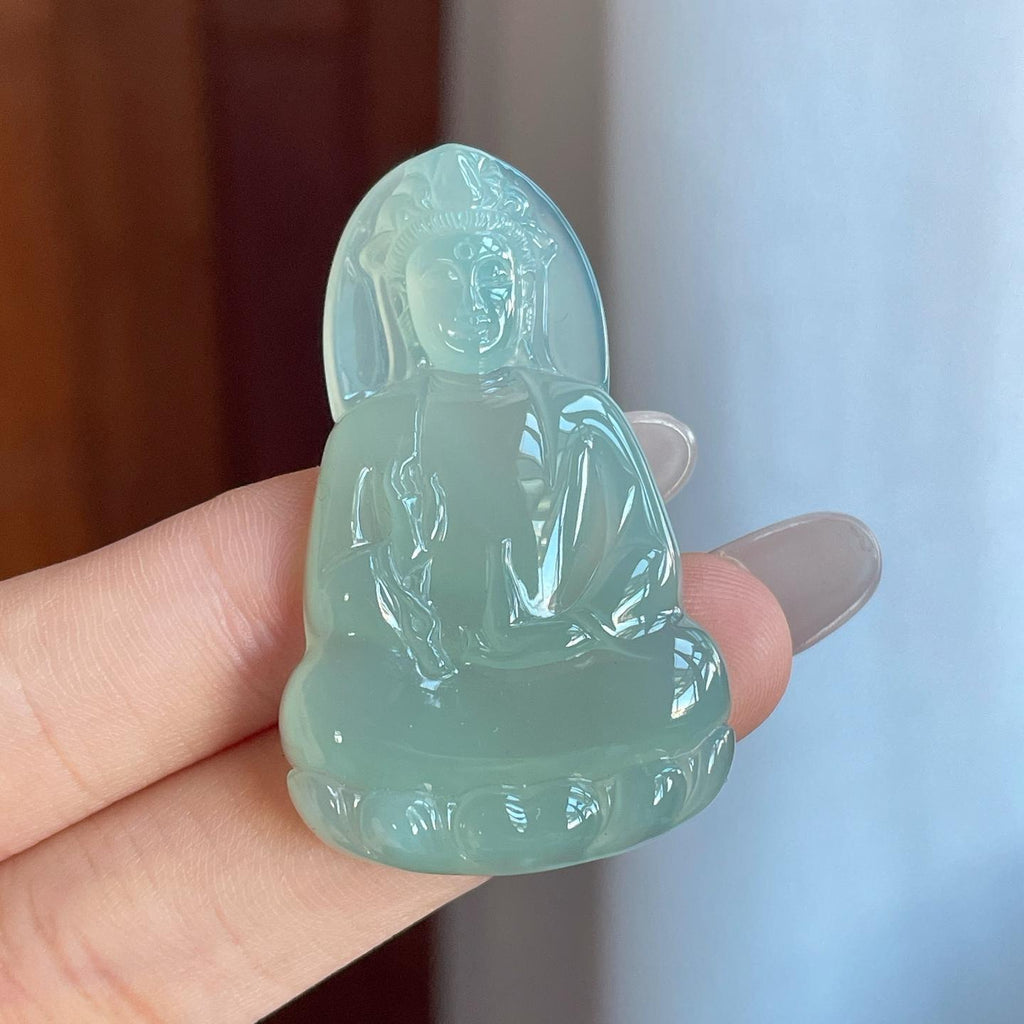 糯冰晴底翡翠观音挂件（yc265785）