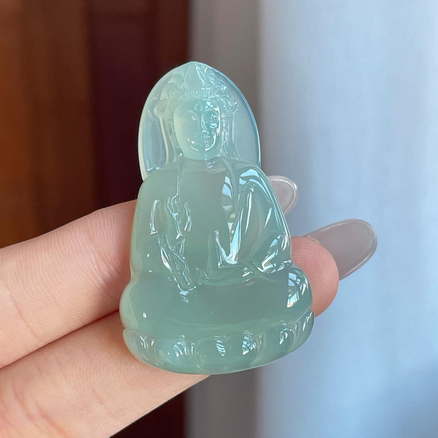 糯冰晴底翡翠观音挂件（yc265785）