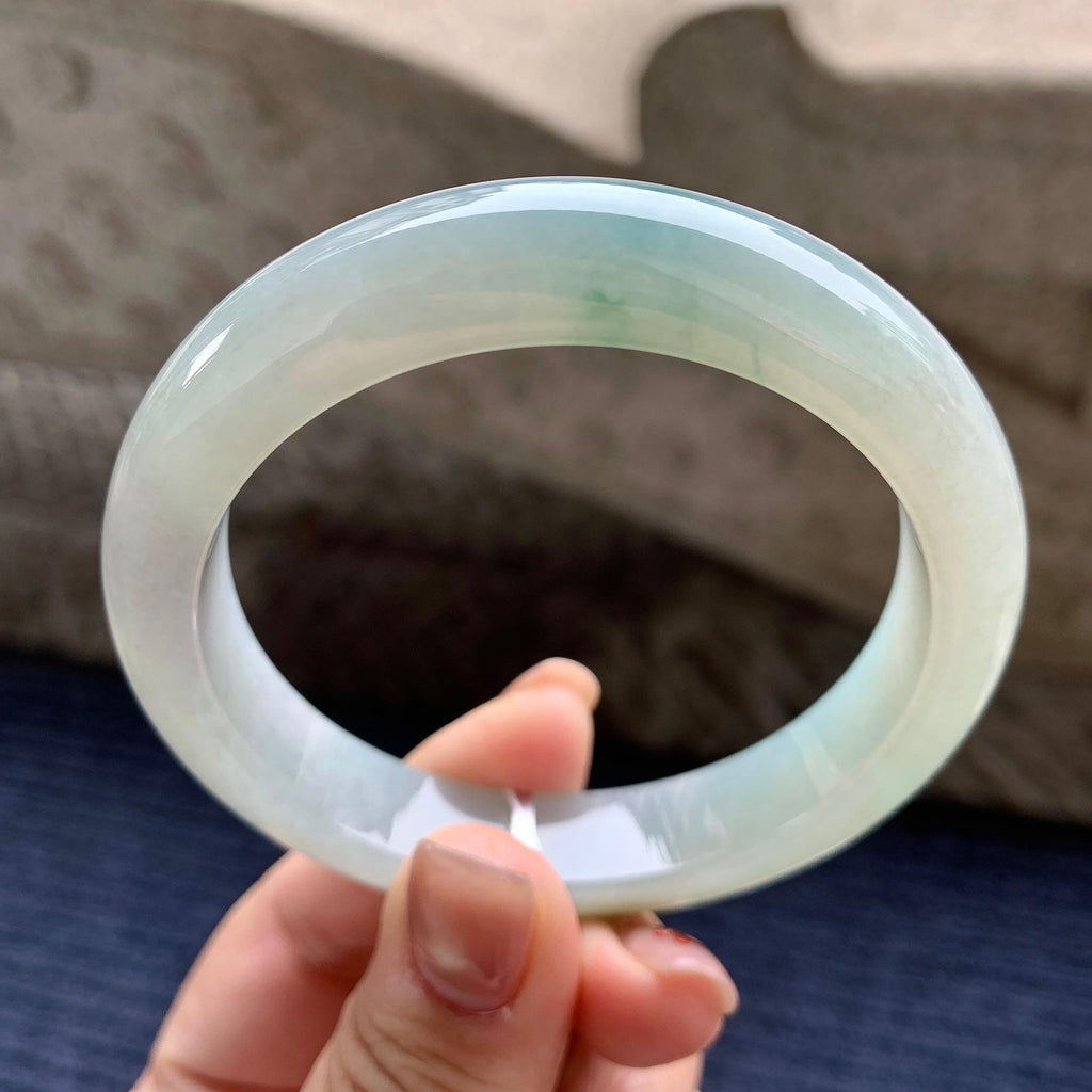 细糯种飘蓝花正圈平安镯 57.8圈口 天然缅甸A货翡翠（yc345017）