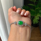 18k金钻镶糯冰种满绿蛋面戒指/手链（两用款）（yc231038）