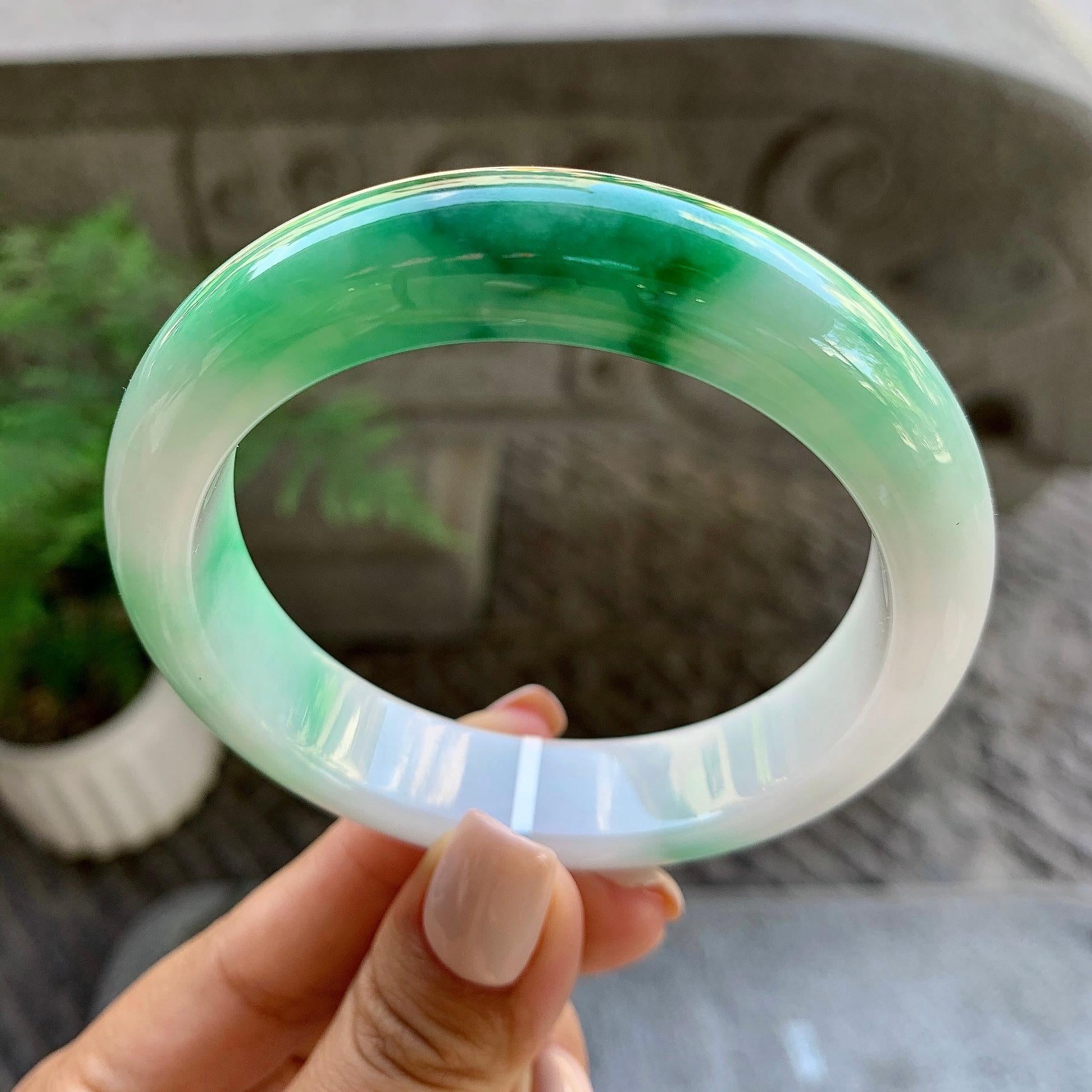 细糯种飘绿平安镯（59mm）