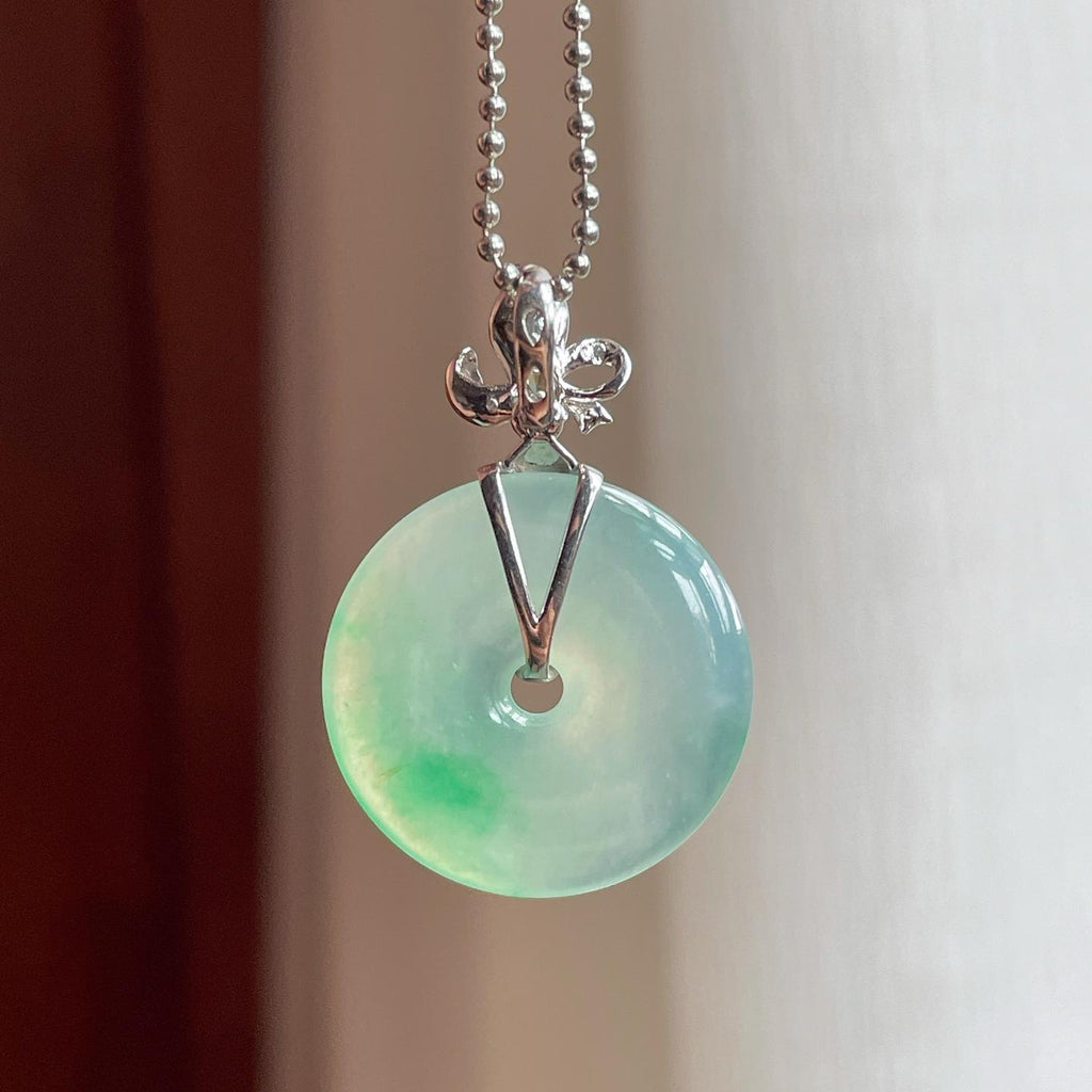 18k金扣冰种带色翡翠平安扣（yc248546）