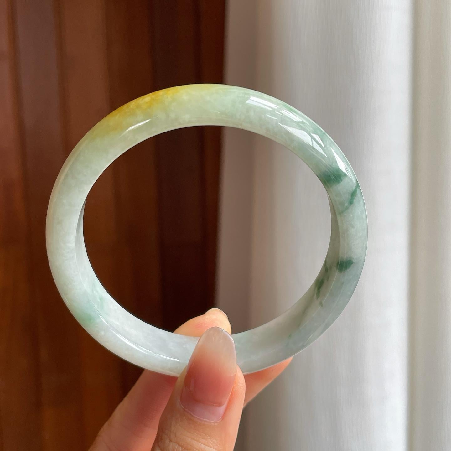 糯冰黄翡飘花翡翠平安镯（61.5mm）（yc333121）