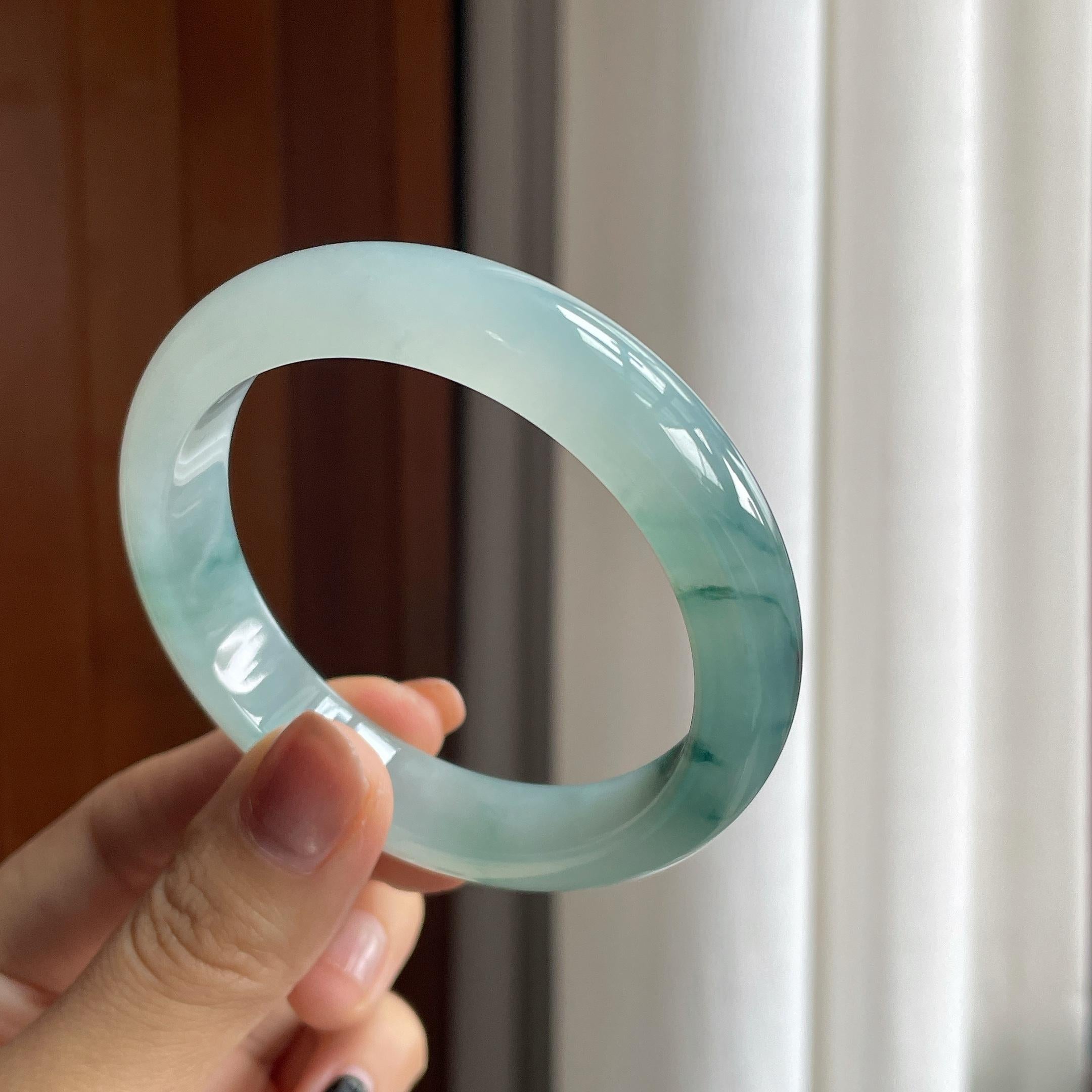 冰种飘花翡翠平安镯（57.5mm）（yc286489）