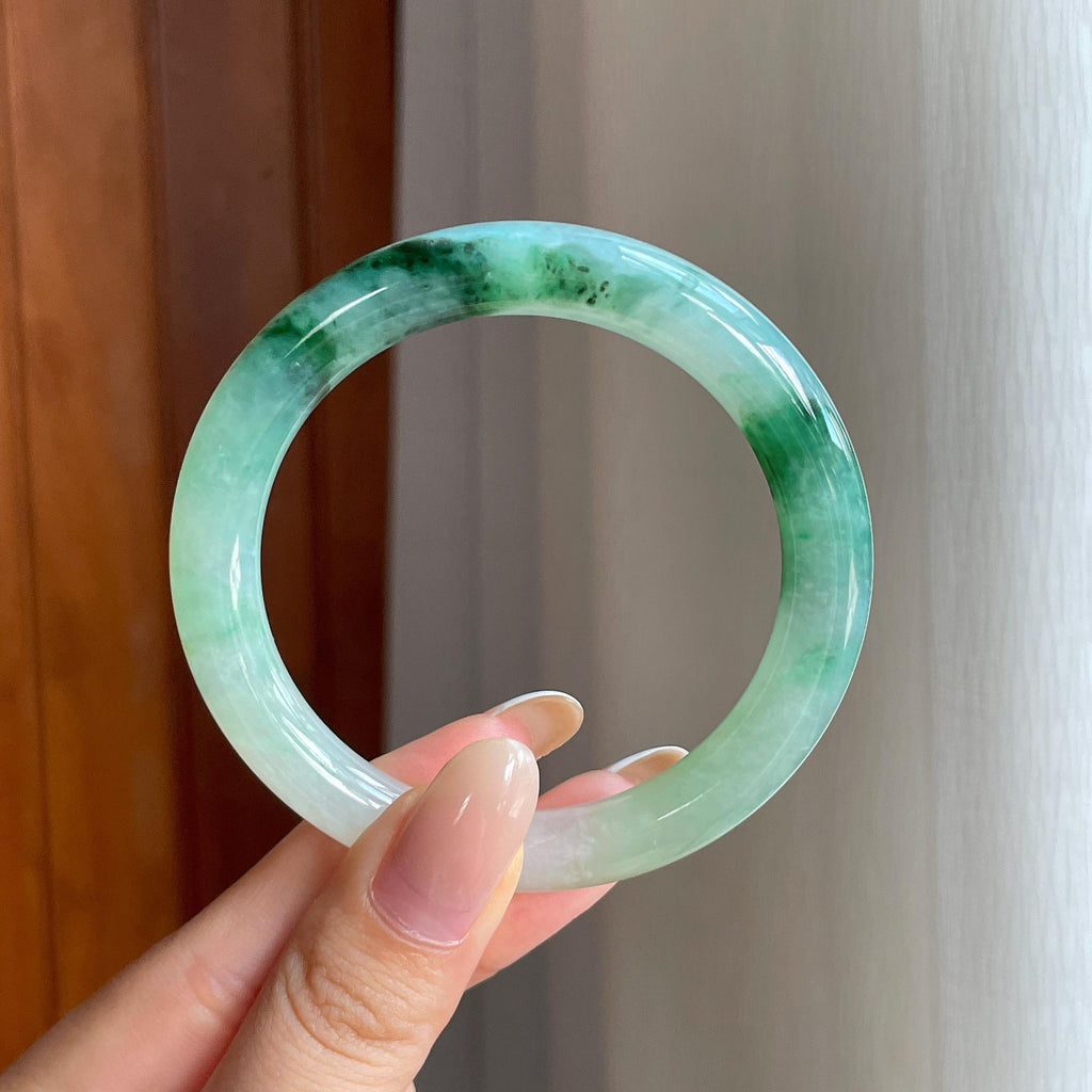 糯冰飘花翡翠圆条手镯（53.5mm)（yc416490）