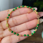 18k金细糯种满绿珠子手链         天然缅甸A货翡翠（yc437912）