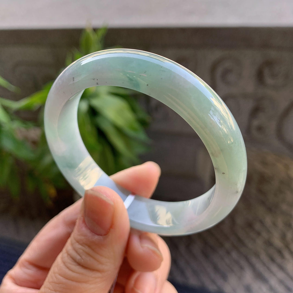 小圈口 细糯种晴底飘蓝花正圈平安镯52.2圈口 天然缅甸A货翡翠（yc330290）