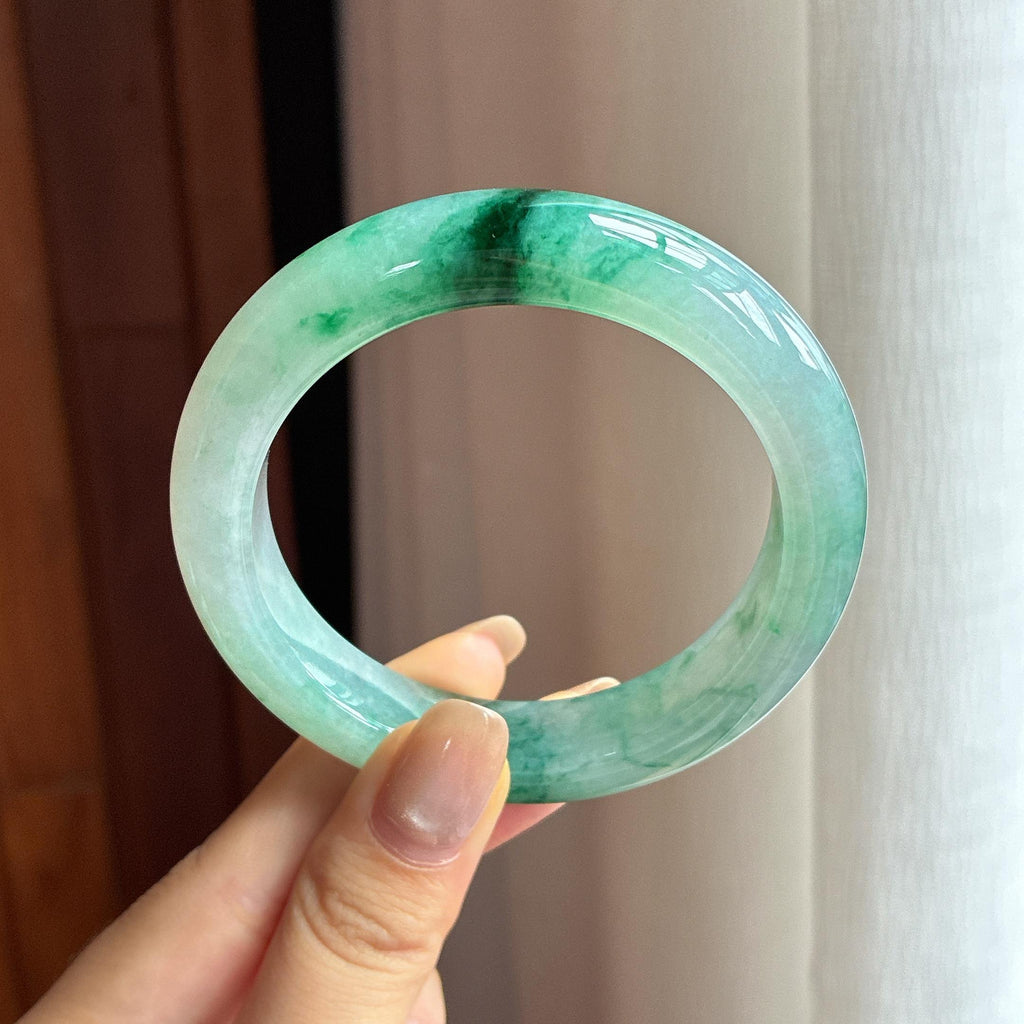 糯冰飘花正圈平安镯 55圈 天然缅甸A货翡翠（yc440013）