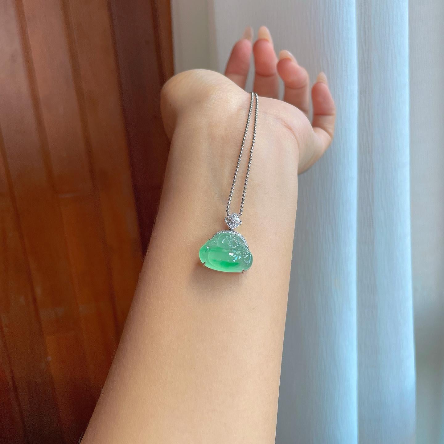 18k金镶冰种带色翡翠佛公（yc241861）