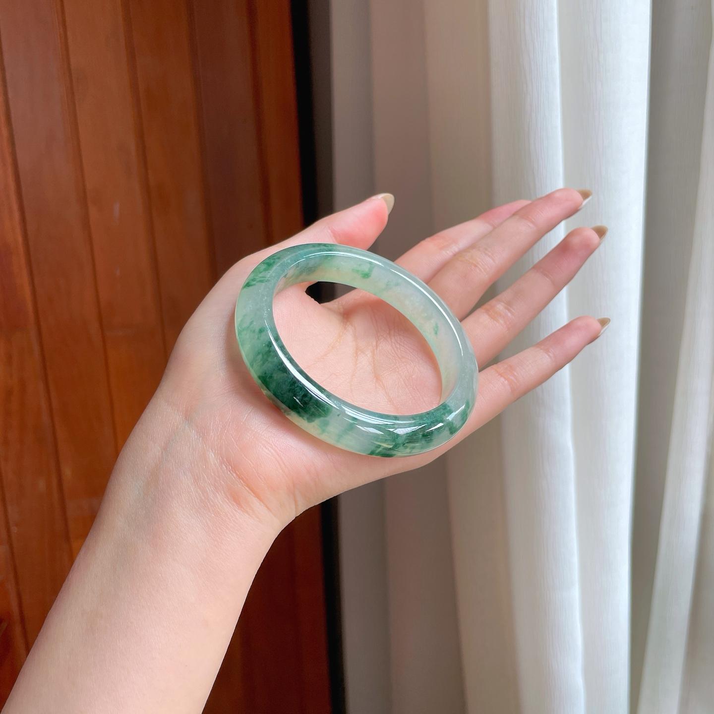 冰种飘花翡翠平安镯（58.4mm)（yc388741）