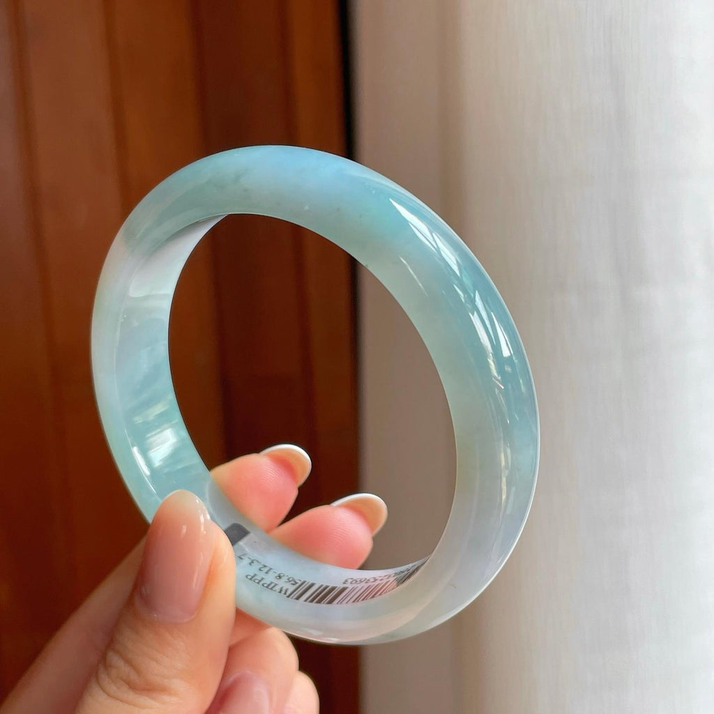 冰种蓝晴翡翠平安镯（54.6mm)（yc373450）