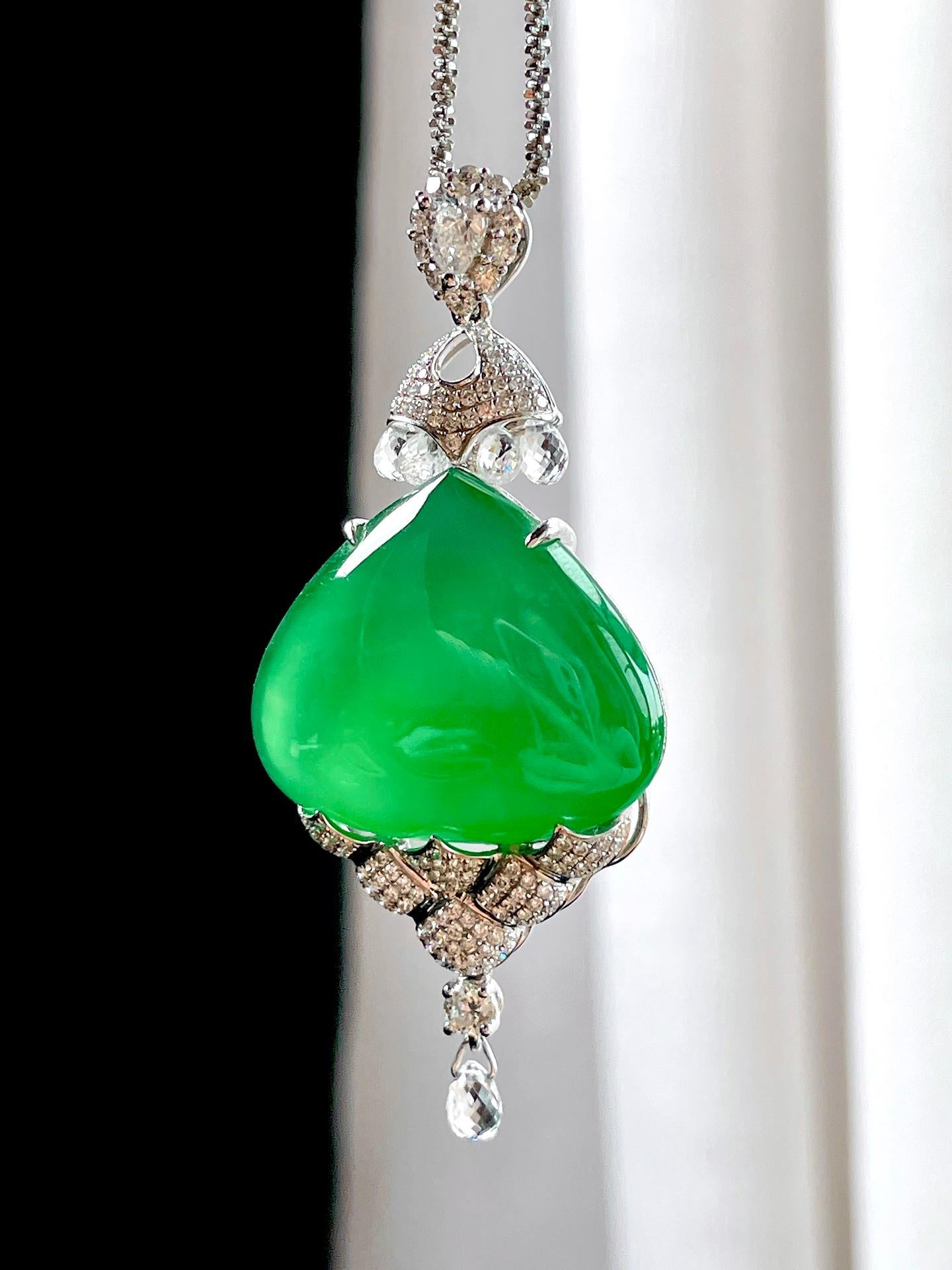 18k金钻镶冰种甜阳绿翡翠吊坠（yc349444）