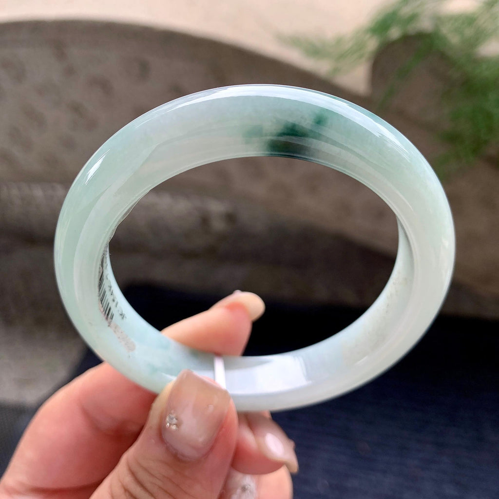 细糯种飘蓝花正圈平安镯 55.8圈口 天然缅甸A货翡翠（yc468021）
