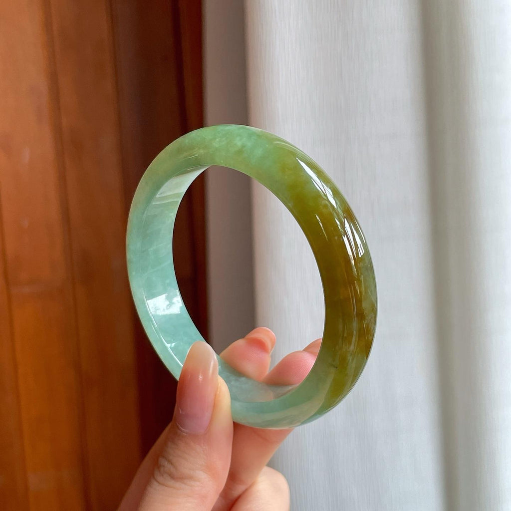 冰种黄加绿翡翠平安镯（56.8mm)（yc360248）