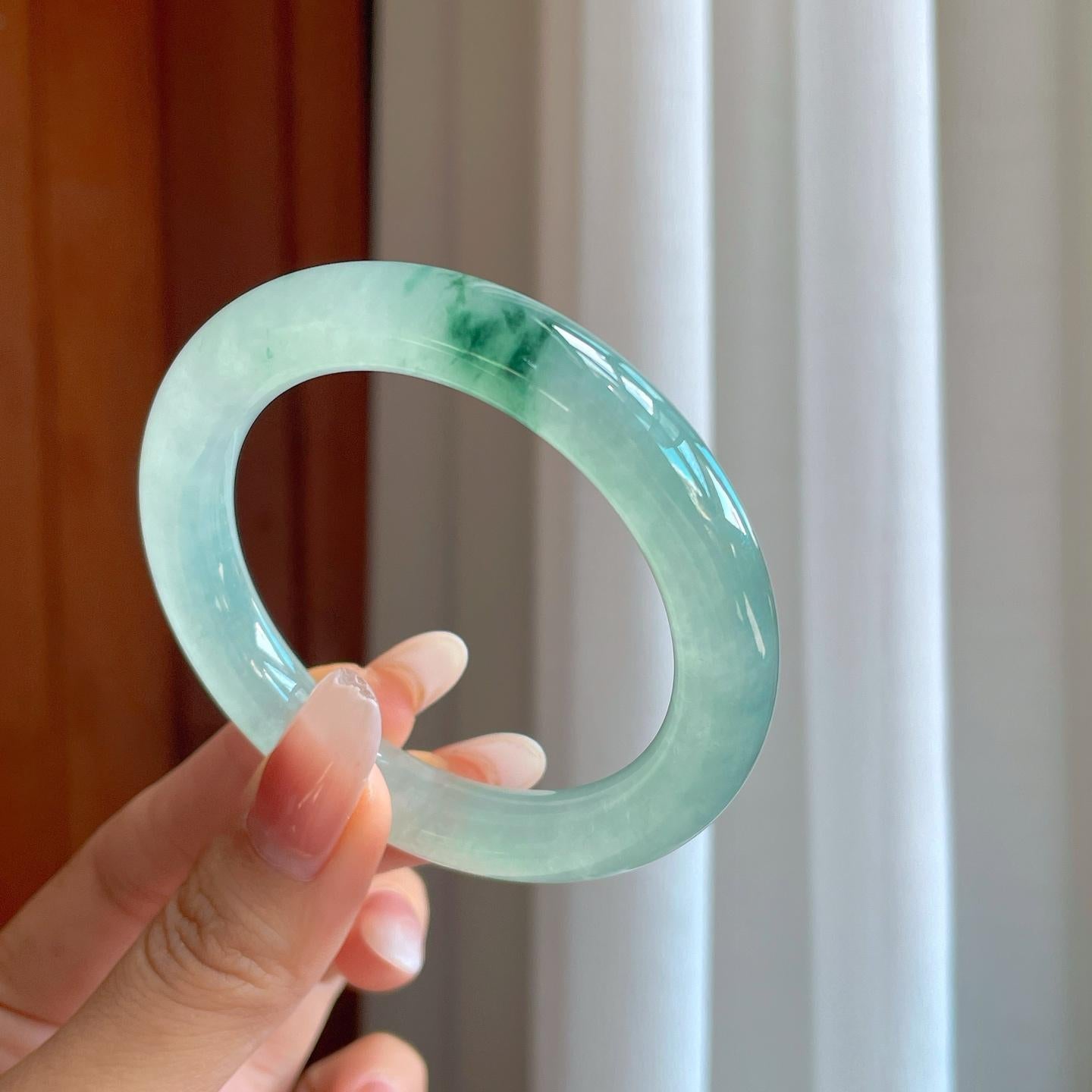 冰种飘花翡翠圆条手镯（53mm）（yc274440）