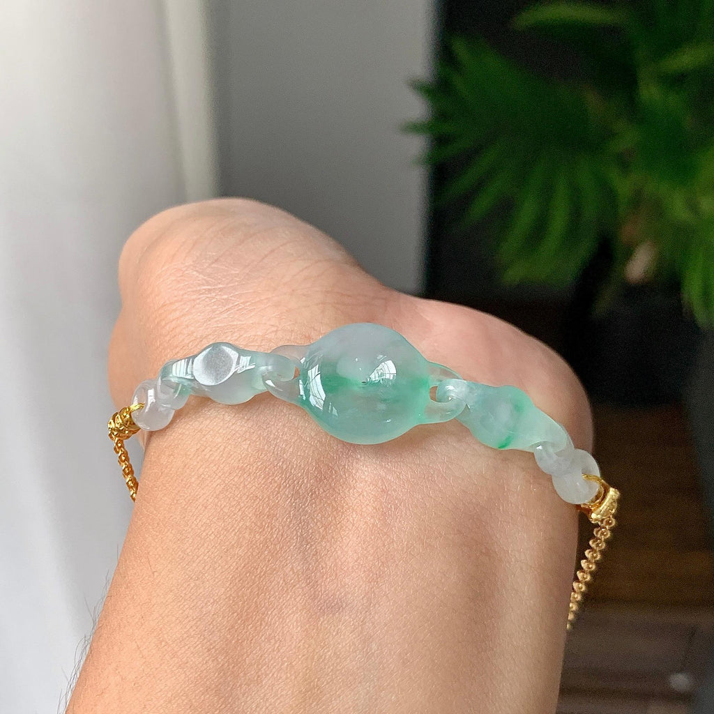 金包银镶冰种飘绿平安扣手链（yc220702）