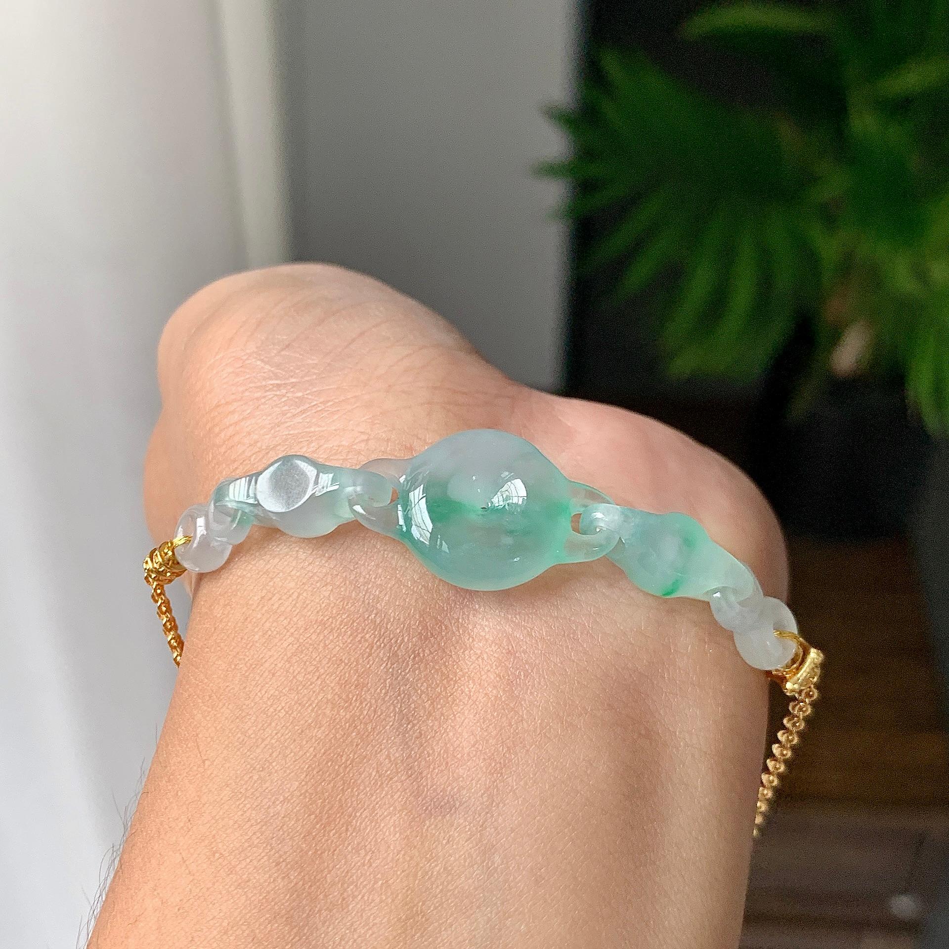 金包银镶冰种飘绿平安扣手链（yc220702）