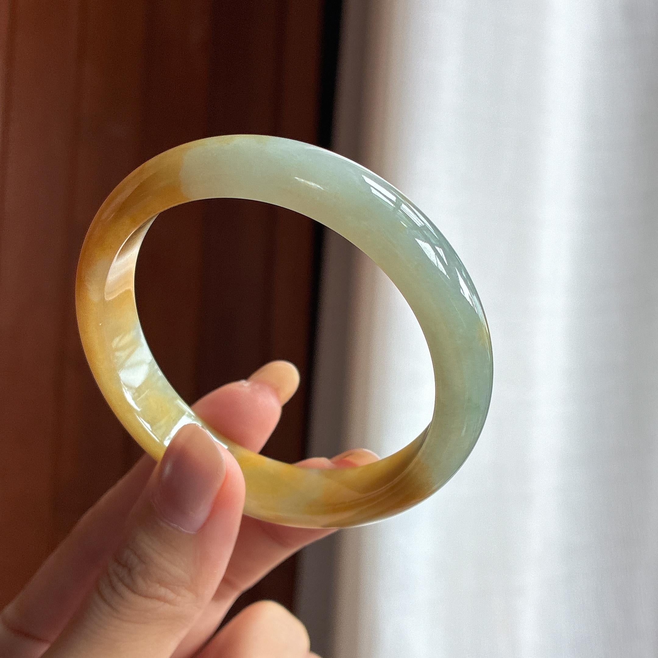 糯冰黄翡翡翠平安镯 56圈（yc424225）