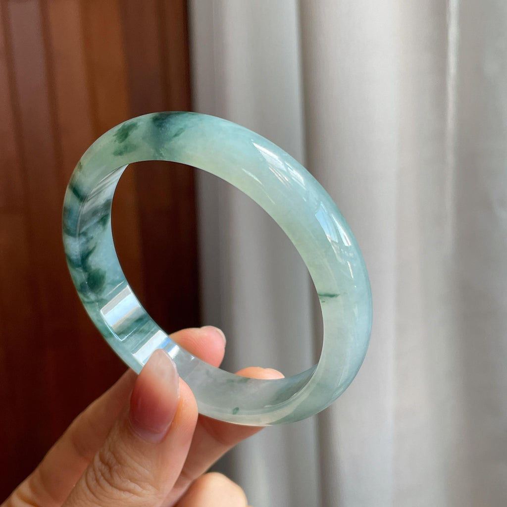 冰种飘花翡翠平安镯（58.6mm)（yc316586）