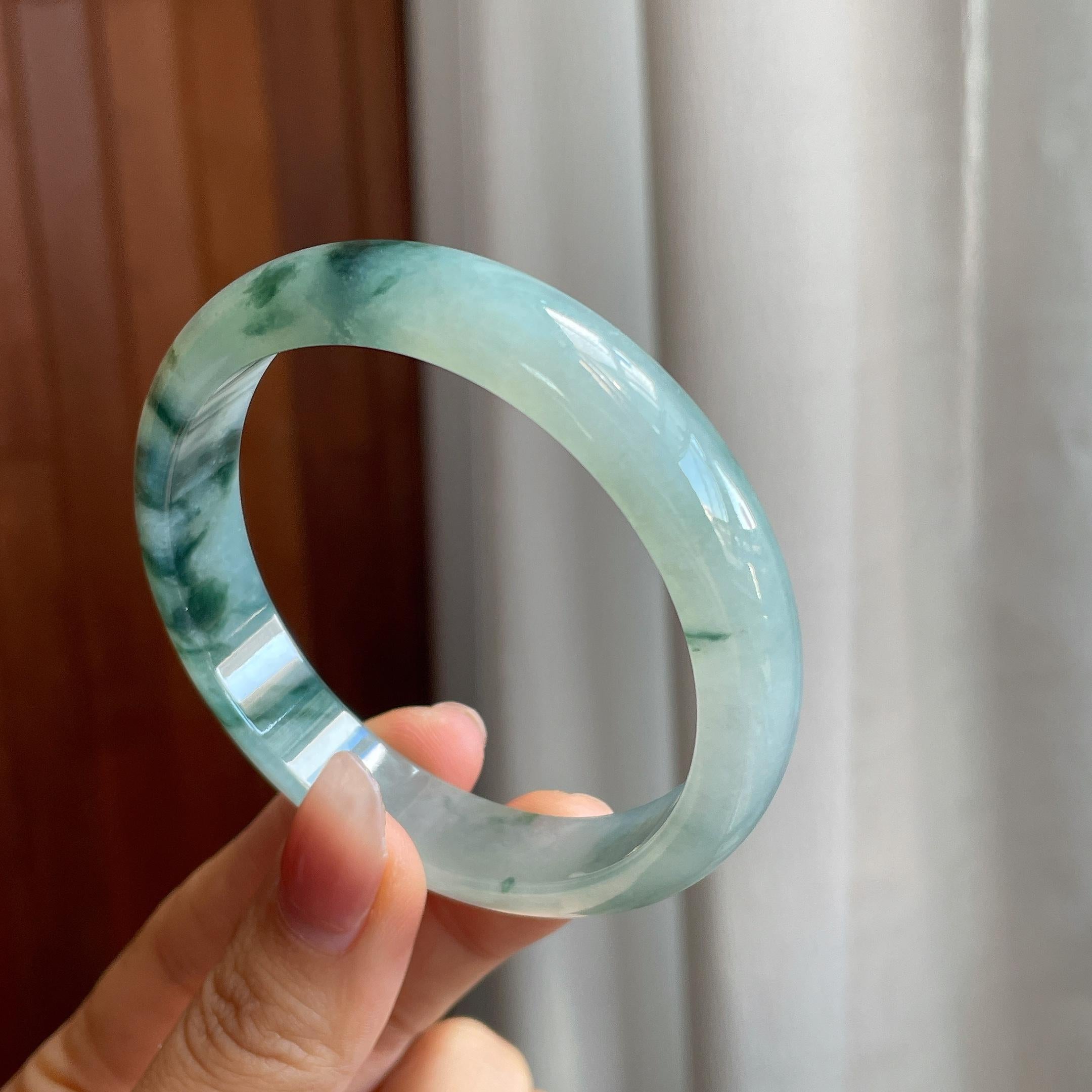 冰种飘花翡翠平安镯（58.6mm)（yc316586）