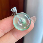 18k金扣冰种飘绿花翡翠平安扣（yc246208）